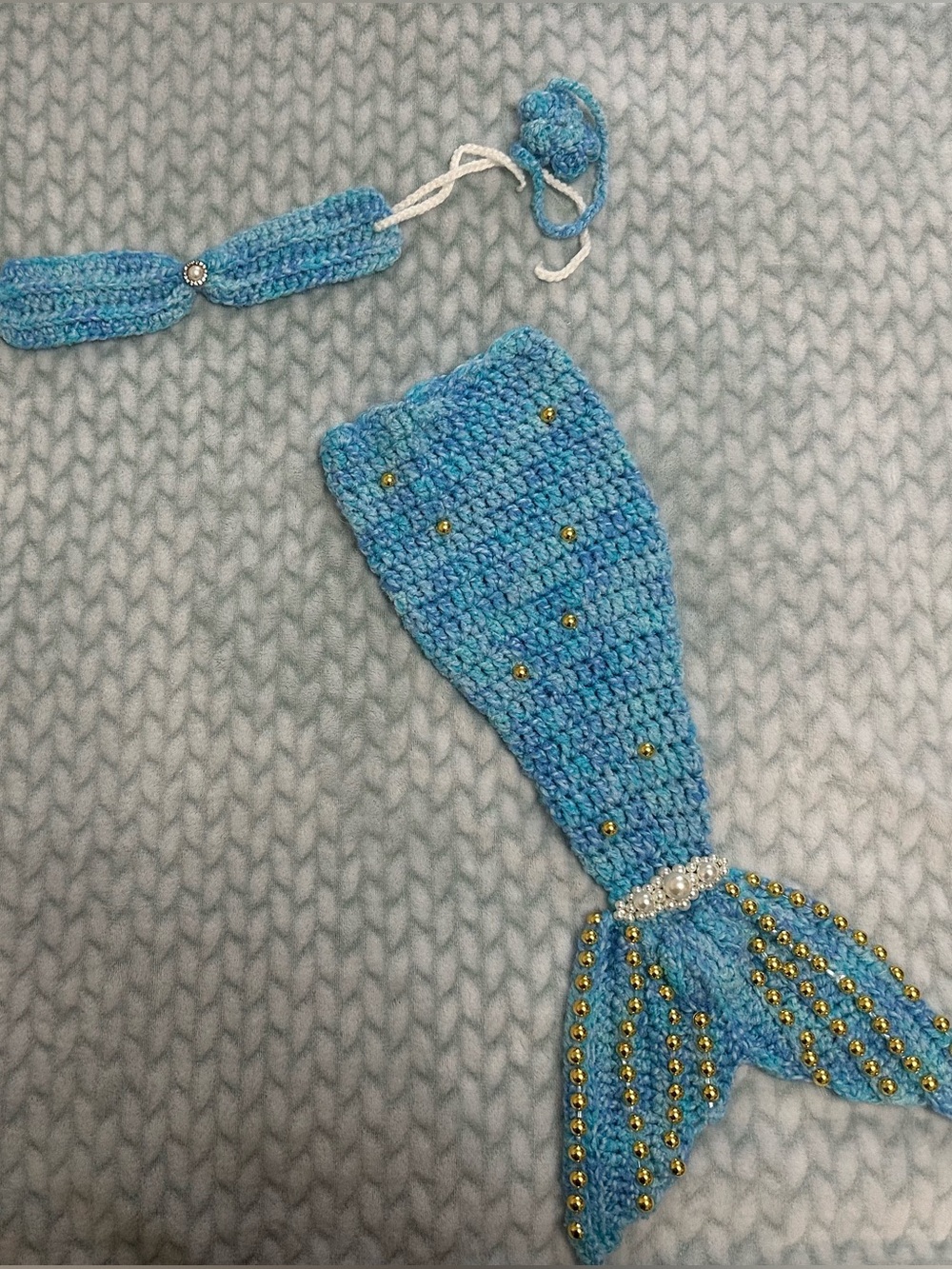 0-3mos Handmade Blue Kids Mermaid Tail Costume Set